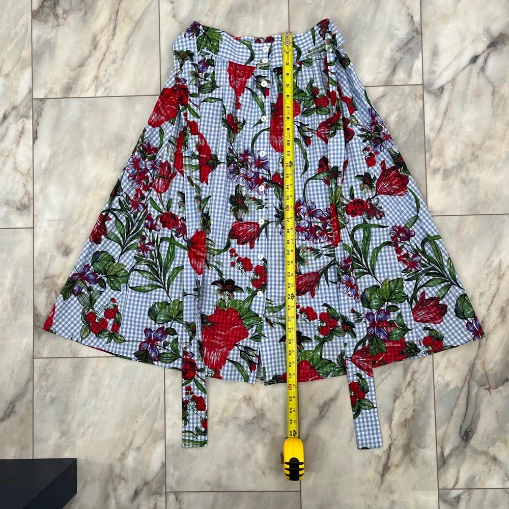 Zara Blue and Red Floral A-Line Skirt - Picture 5 of 6
